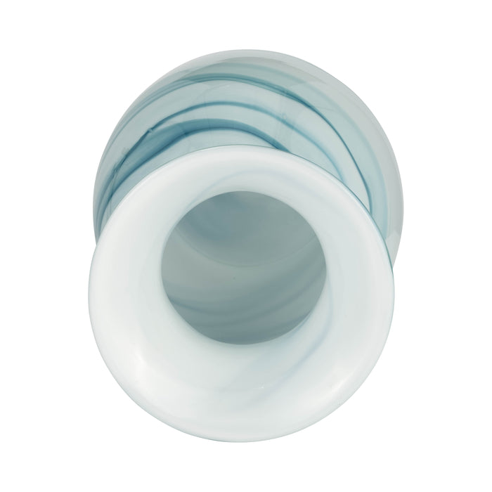Vase deux couleurs de 11 po en verre - bleu et blanc