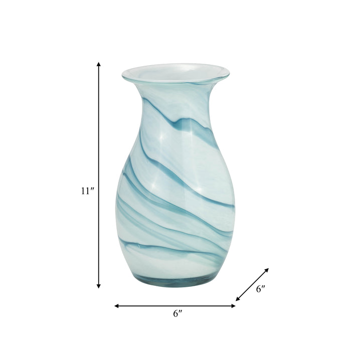 Vase deux couleurs de 11 po en verre - bleu et blanc