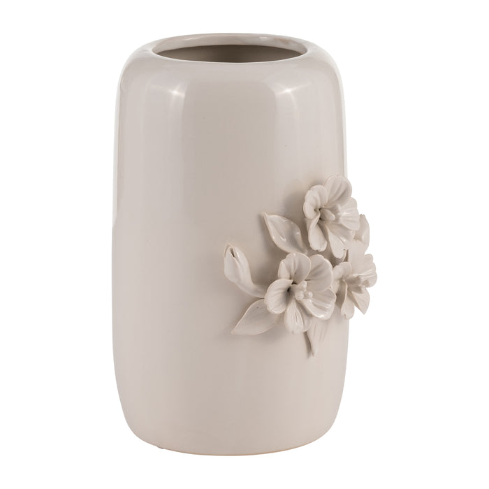 Vase de 8 po en céramique à motif bouquet de fleurs - ivoire