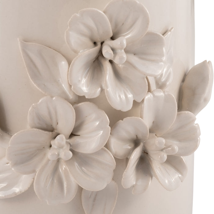 Vase de 8 po en céramique à motif bouquet de fleurs - ivoire