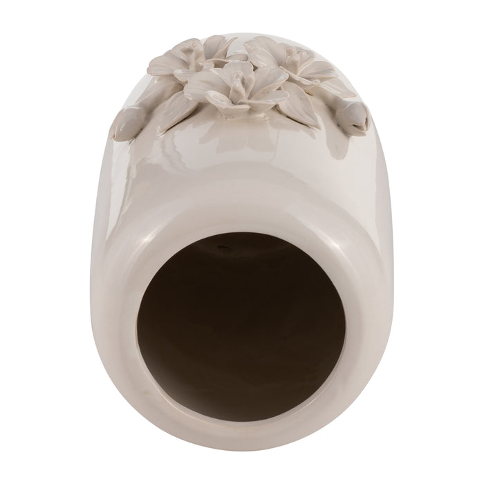 Vase de 8 po en céramique à motif bouquet de fleurs - ivoire