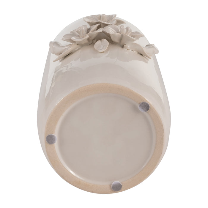 Vase de 8 po en céramique à motif bouquet de fleurs - ivoire