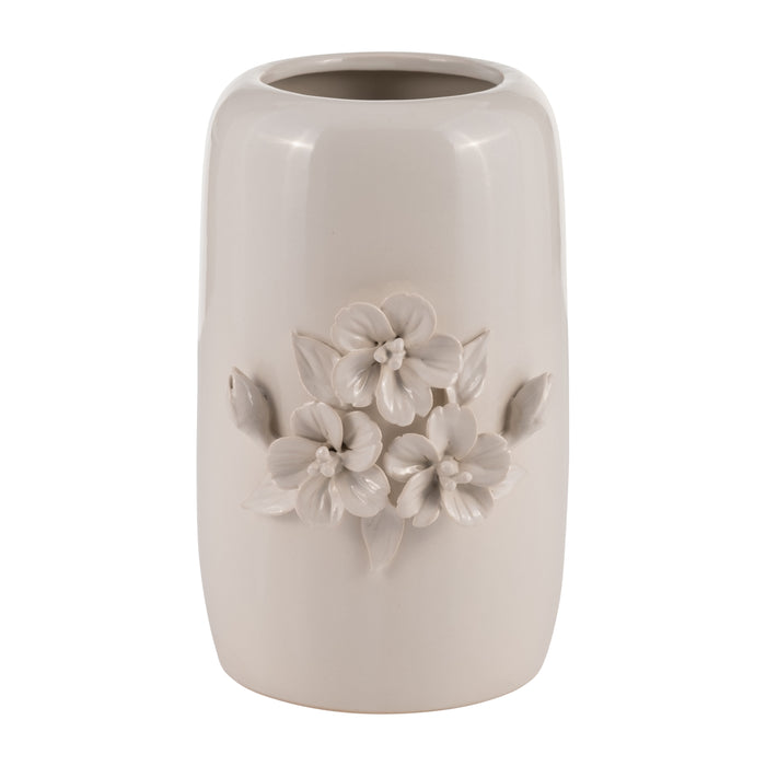 Vase de 8 po en céramique à motif bouquet de fleurs - ivoire