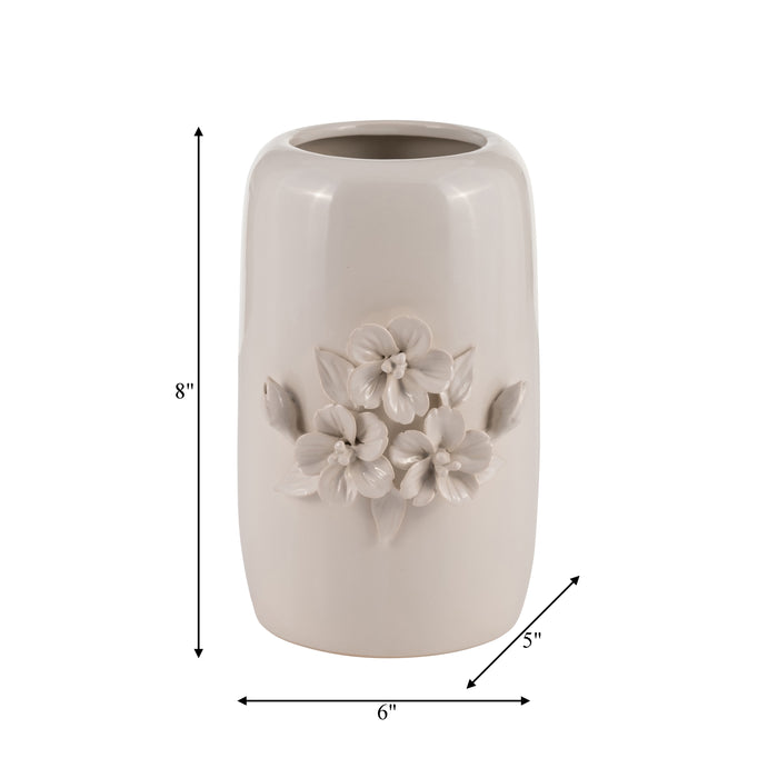 Vase de 8 po en céramique à motif bouquet de fleurs - ivoire