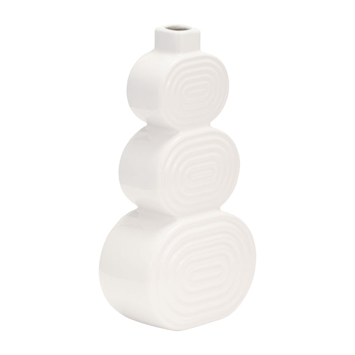 Vase de 10 po en céramique avec cercles superposés - blanc