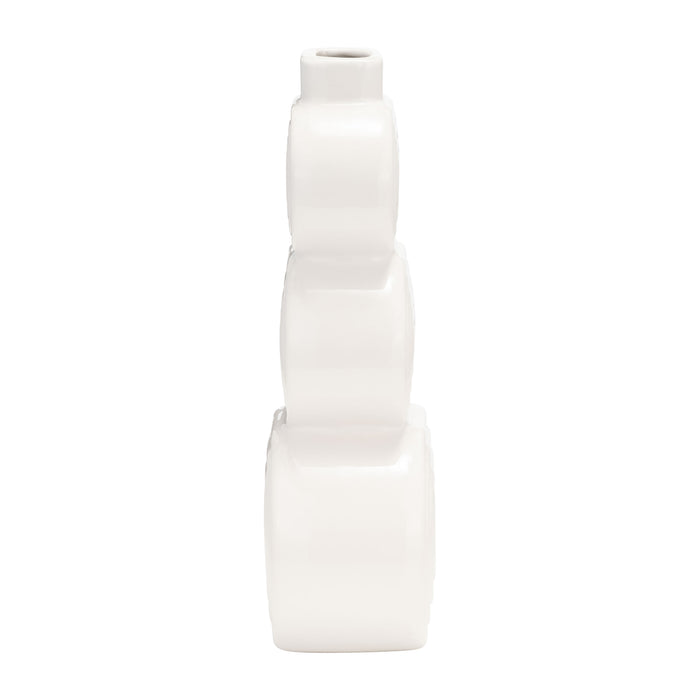 Vase de 10 po en céramique avec cercles superposés - blanc