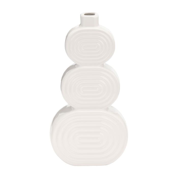 Vase de 10 po en céramique avec cercles superposés - blanc