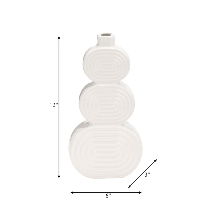 Vase de 10 po en céramique avec cercles superposés - blanc