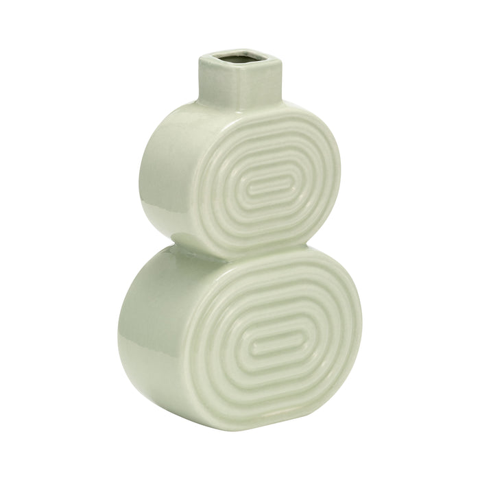 Vase de 10 po en céramique avec cercles superposés - concombre