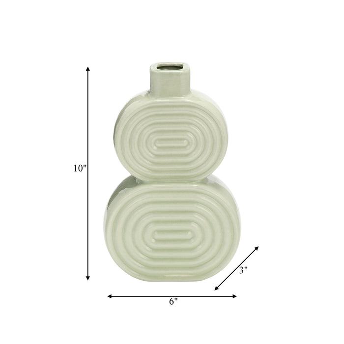 Vase de 10 po en céramique avec cercles superposés - concombre
