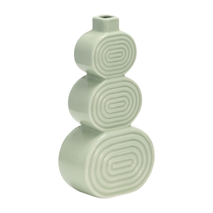 Vase de 12 po en céramique avec cercles superposés - concombre