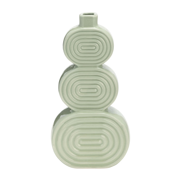 Vase de 12 po en céramique avec cercles superposés - concombre
