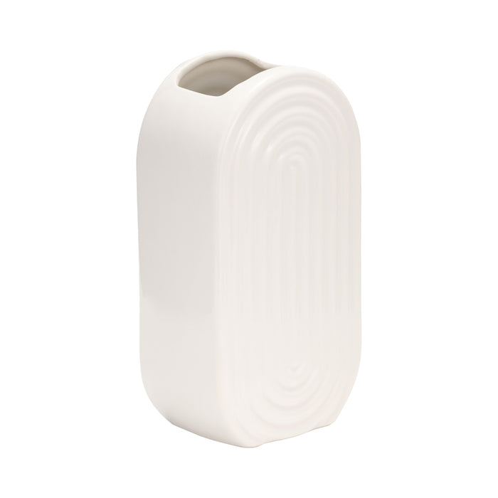 Vase ovale strié de 9 po en céramique - blanc