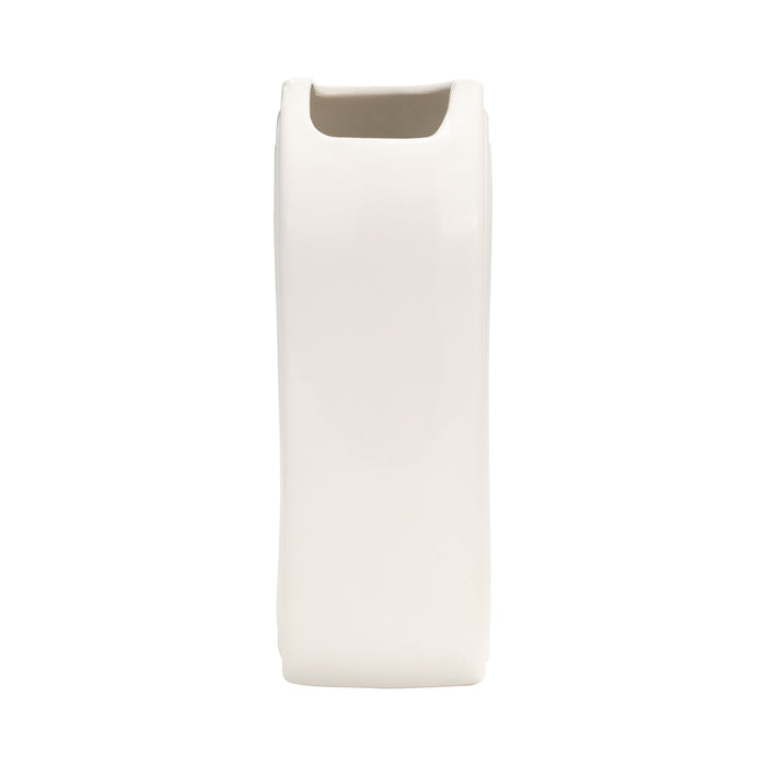 Vase ovale strié de 9 po en céramique - blanc