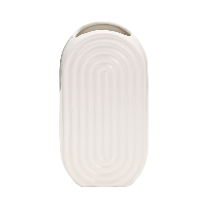 Vase ovale strié de 9 po en céramique - blanc