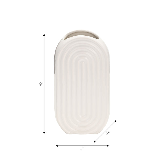 Vase ovale strié de 9 po en céramique - blanc