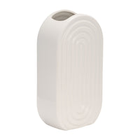 Vase ovale strié de 11 po en céramique - blanc