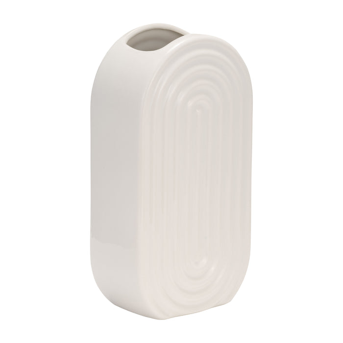 Vase ovale strié de 11 po en céramique - blanc