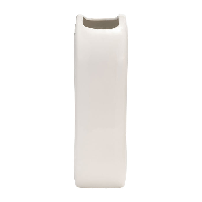 Vase ovale strié de 11 po en céramique - blanc