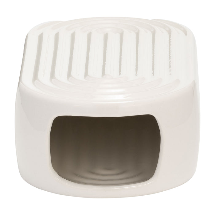Vase ovale strié de 11 po en céramique - blanc