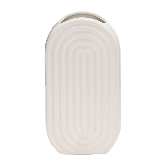 Vase ovale strié de 11 po en céramique - blanc