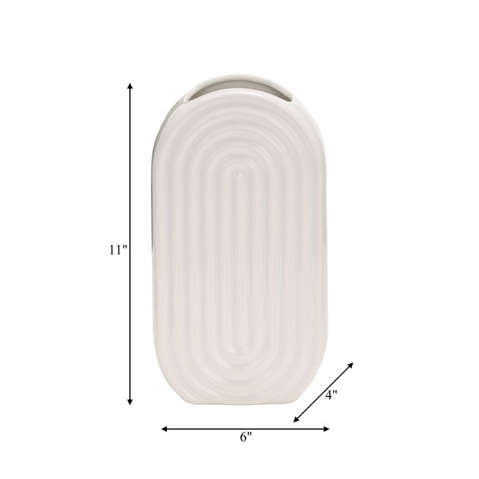 Vase ovale strié de 11 po en céramique - blanc