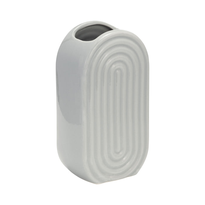 Vase ovale strié de 9 po en céramique - glacier