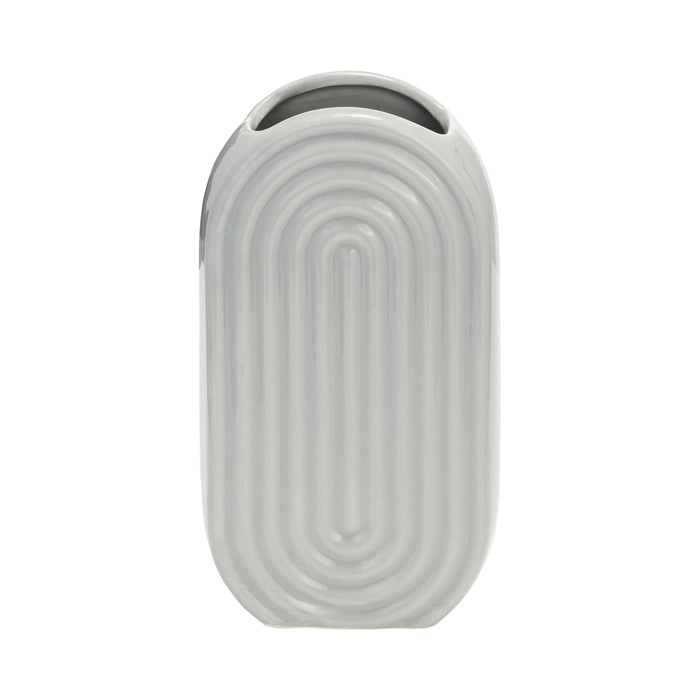 Vase ovale strié de 9 po en céramique - glacier