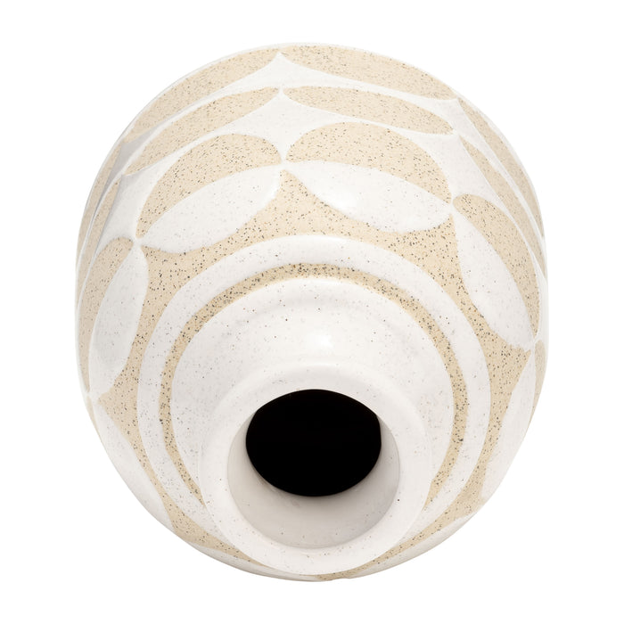 Vase de 10 po en céramique à motif de demi-cercles - ivoire
