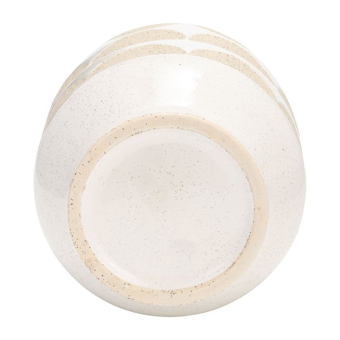 Vase de 10 po en céramique à motif de demi-cercles - ivoire