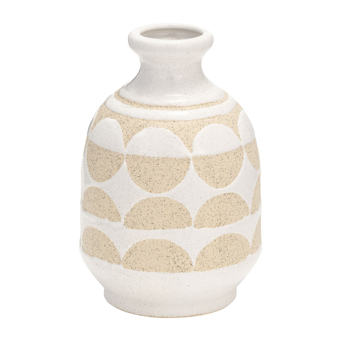 Vase de 10 po en céramique à motif de demi-cercles - ivoire