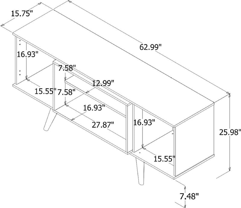 Meuble pour téléviseur Hampton de Manhattan Comfort de 62,99 po avec 4 tablettes et pattes en bois massif - blanc cassé