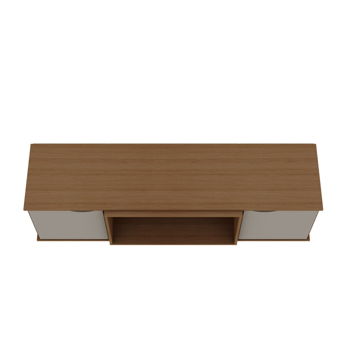 Meuble pour téléviseur Hampton de Manhattan Comfort de 62,99 po avec 4 tablettes et pattes en bois massif - blanc cassé