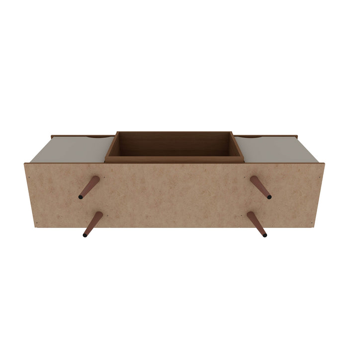 Meuble pour téléviseur Hampton de Manhattan Comfort de 62,99 po avec 4 tablettes et pattes en bois massif - blanc cassé