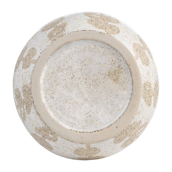 Vase de 9 po en céramique à motif botanique - ivoire