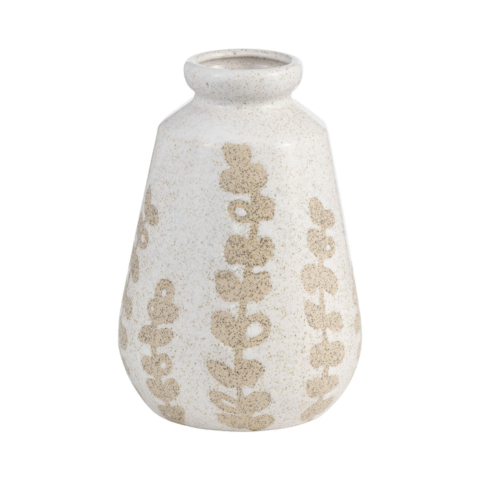 Vase de 9 po en céramique à motif botanique - ivoire