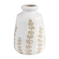 Vase de 10 po en céramique à motif botanique - ivoire