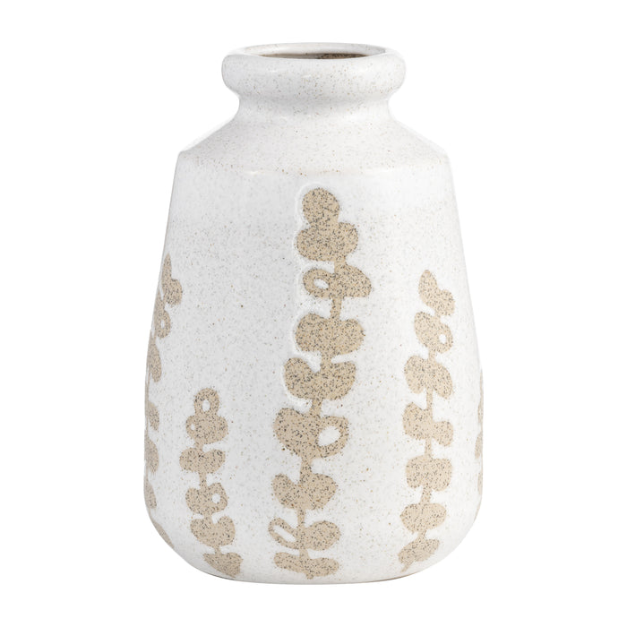 Vase de 10 po en céramique à motif botanique - ivoire