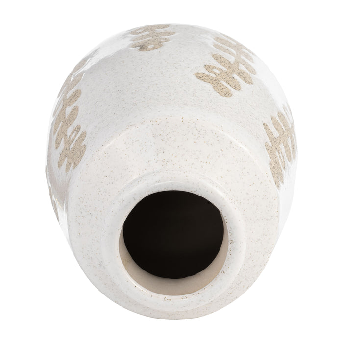 Vase de 10 po en céramique à motif botanique - ivoire