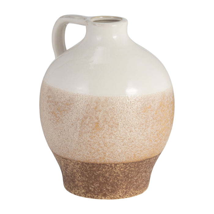 Vase carafe de 9 po en céramique - blanc et tan