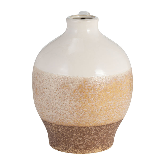 Vase carafe de 9 po en céramique - blanc et tan