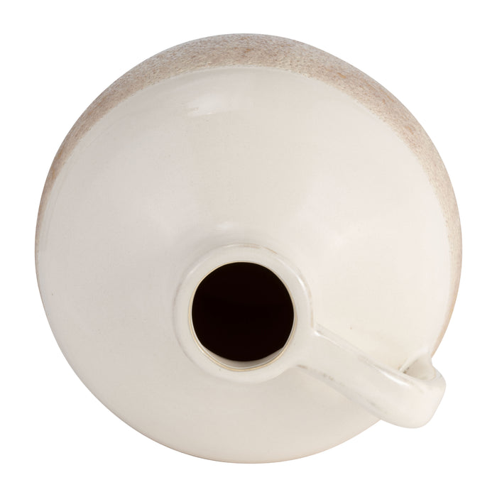 Vase carafe de 9 po en céramique - blanc et tan