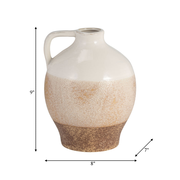 Vase carafe de 9 po en céramique - blanc et tan
