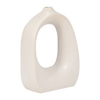 Vase courbé de 11 po en grès avec découpe - blanc