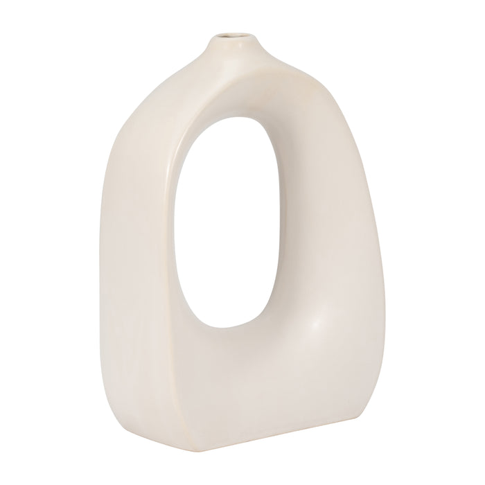 Vase courbé de 11 po en grès avec découpe - blanc