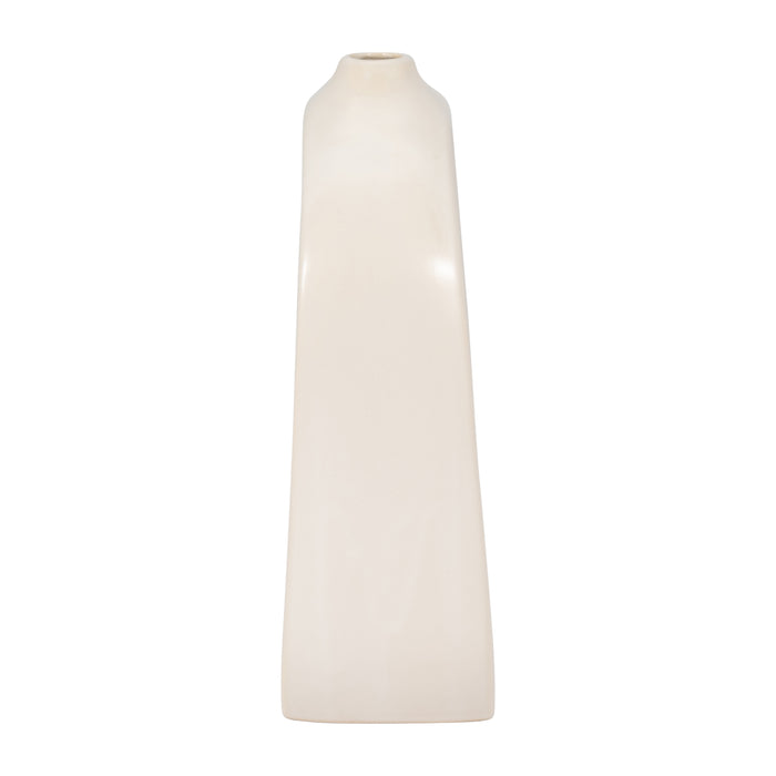 Vase courbé de 11 po en grès avec découpe - blanc