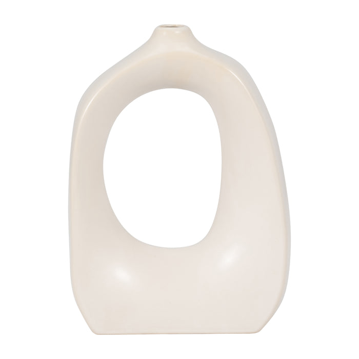 Vase courbé de 11 po en grès avec découpe - blanc
