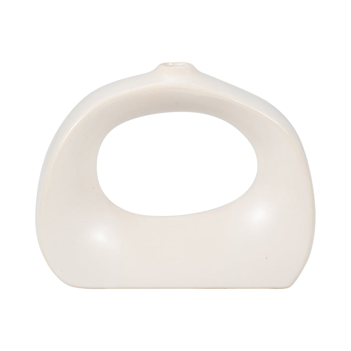 Vase courbé de 7 po en grès avec découpe - blanc