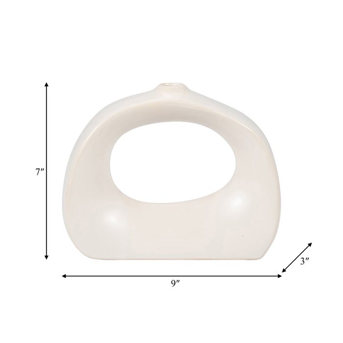 Vase courbé de 7 po en grès avec découpe - blanc