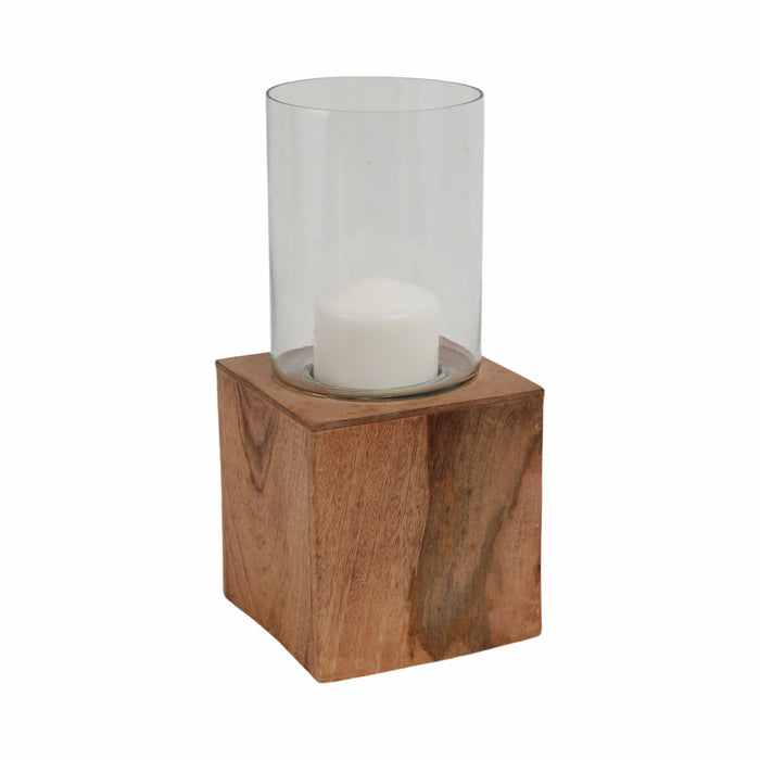 Bougeoir de 13 po avec base pilier carrée en bois - naturel